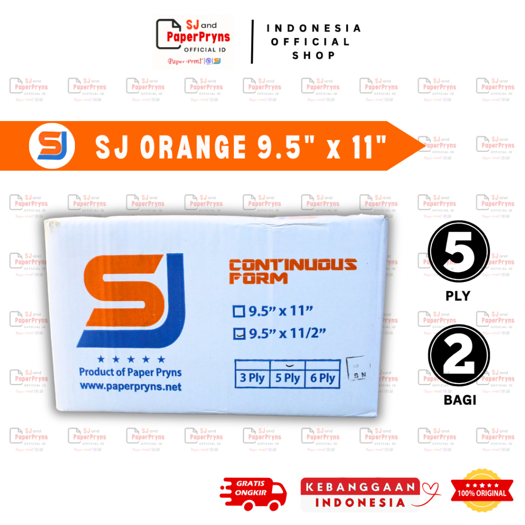 

SJ ORANGE Kertas Continuous Form 9,5" × 11/2" - BAGI 2 (5 PLY) NCR Sheets