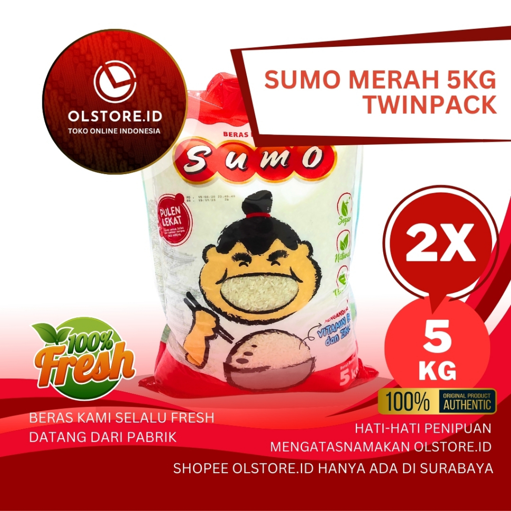 

Beras Sumo Merah 5kg Isi 2 (TwinPack) – Beras Premium Pulen, Putih Bersih, Tanpa Perlu Cuci