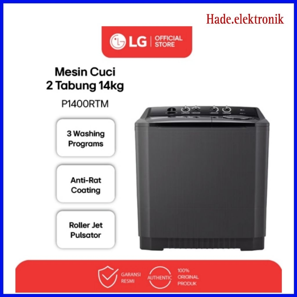 LG MESIN CUCI 2 TABUNG 14 KG ISTIMEWA BEST SELLER P1400 RTM