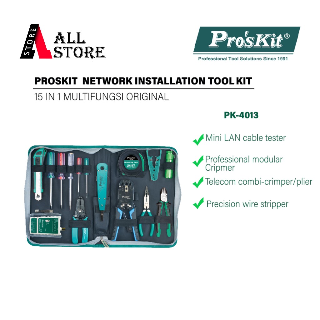 PROSKIT PK-4013 15-in-1 Network Installation Tool Kit – Alat Instalasi Jaringan Multifungsi Original