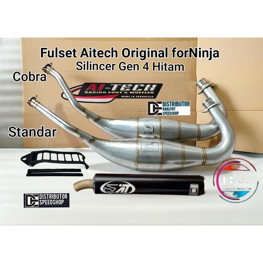 Knalpot Fulset Aitech Stainles Pres Cobra & Standar NonCobra Gen 4 Hitam black Original Kawasaki Nin