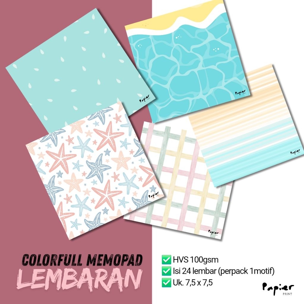 

PAPIER - (isi 24 lembar) MEMOPAD COLORFULL PREMIUM Lembaran | memopad tanpa lem