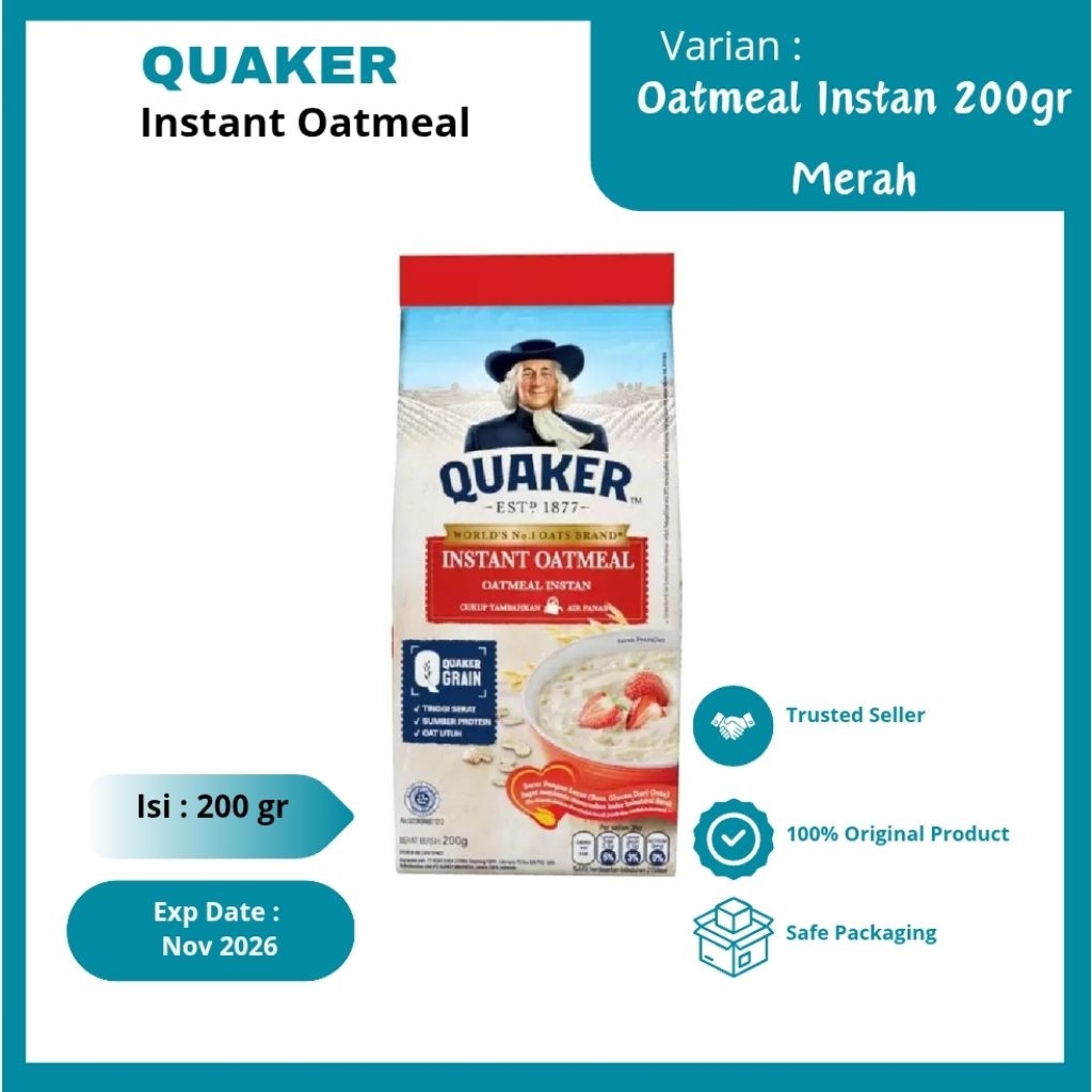 

Quaker Instant Oatmeal Pouch Isi 200gr | Makanan Sehat Sereal Oatmeal
