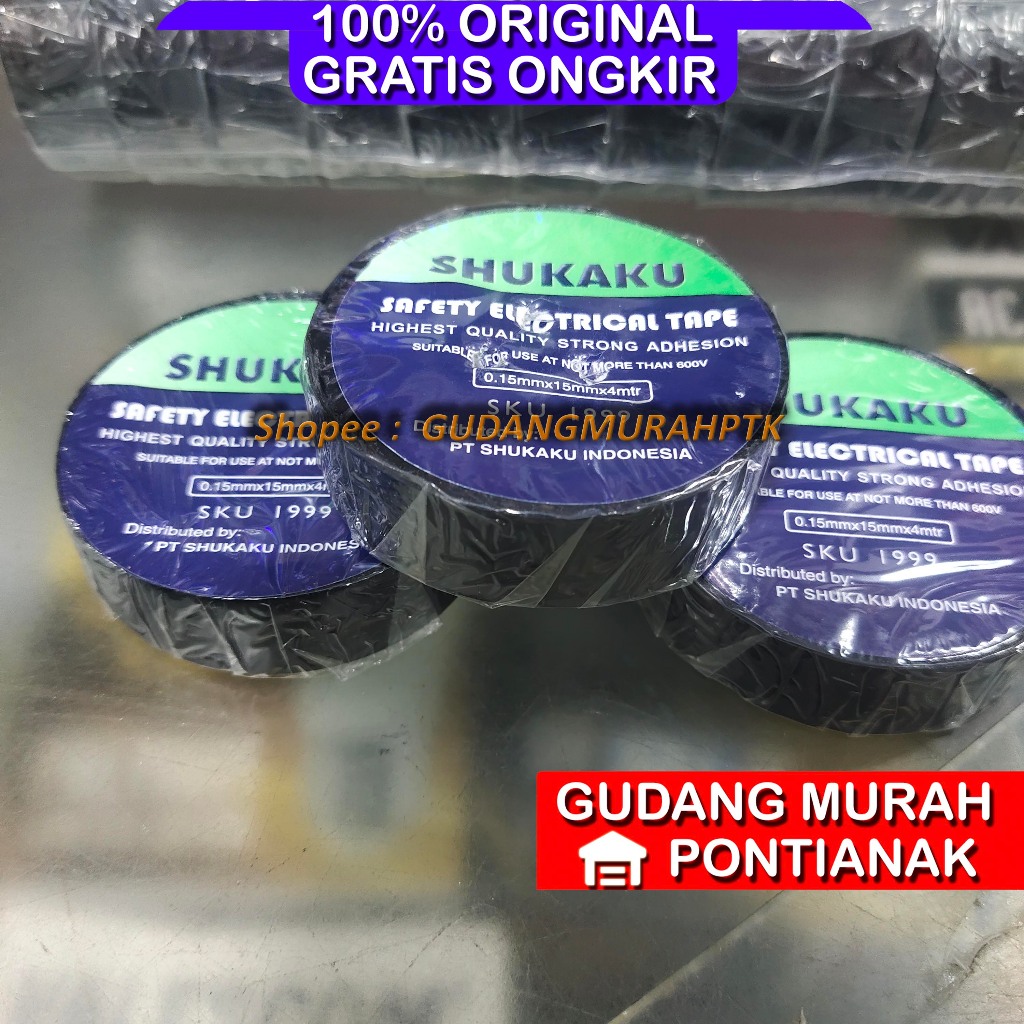 Isolasi Shukaku Khusus Kabel Safety Electrical Tape Hitam Roll Gulung Pvc