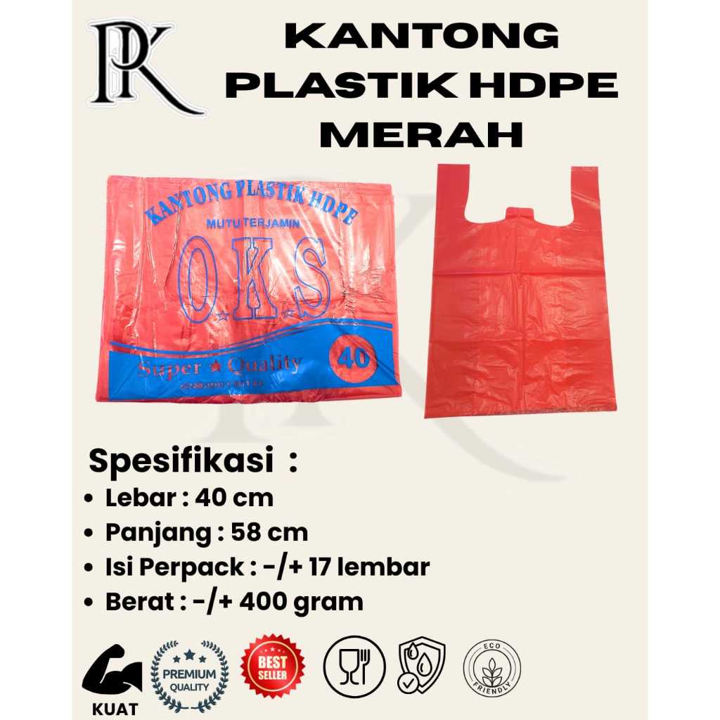 Kantong Merah 40 Kantong Besar Plastik Kresek Merah 400 gram HD Jumbo
