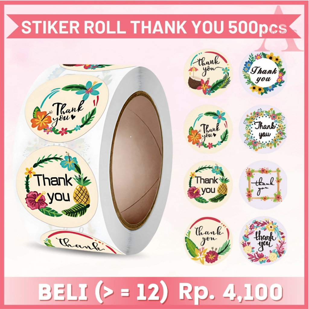 

Sticker Thank You 500 pcs/Stiker Terima Kasih Warna Self Adhesive Seal Label Roll ST001