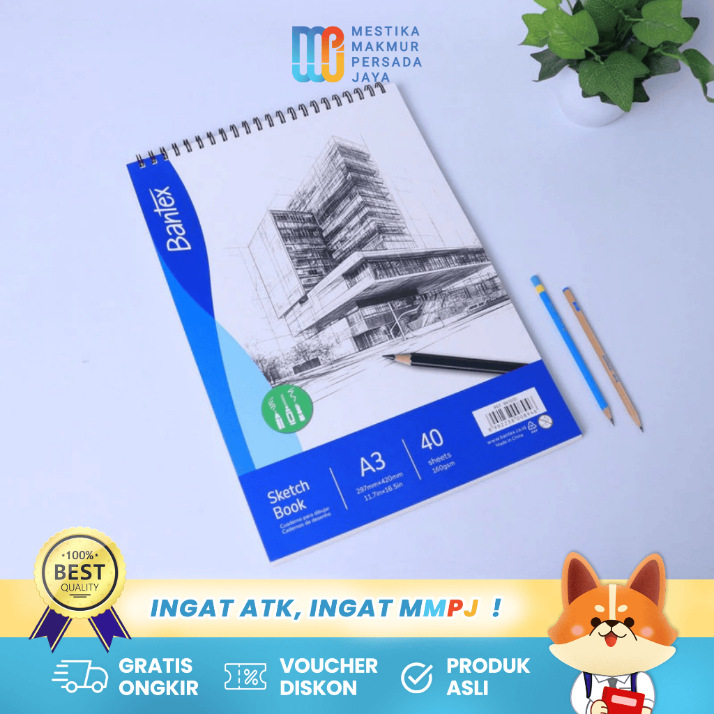 

Bantex Sketch Book A3 / Buku Gambar Sketsa 160gr 40 Lembar Model Spiral BK1001