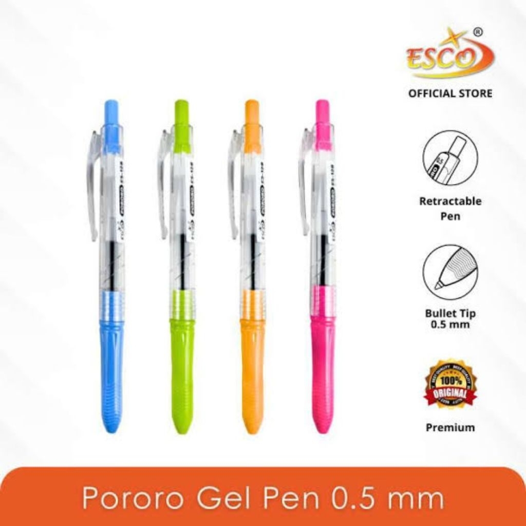 

[PCS] BALLPOINT ESCO GEL PEN PORORO 0.5MM / PENA GEL CETEK ESCO ES-128 0.5MM PENA TINDIS