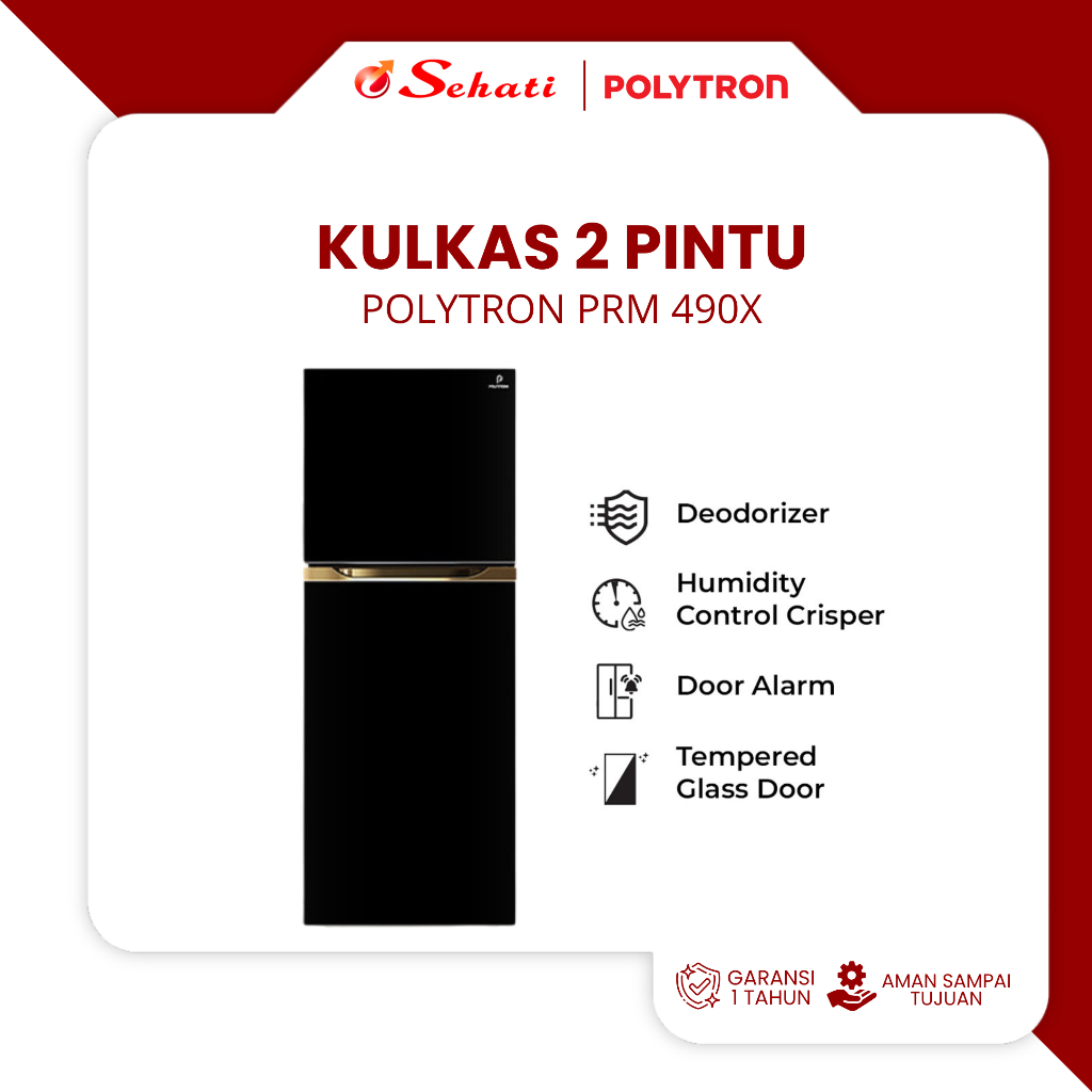 POLYTRON PRM- 490X Lemari Es Polytron Kulkas 2 Pintu Inverter Hitam Elegan - Garansi Resmi