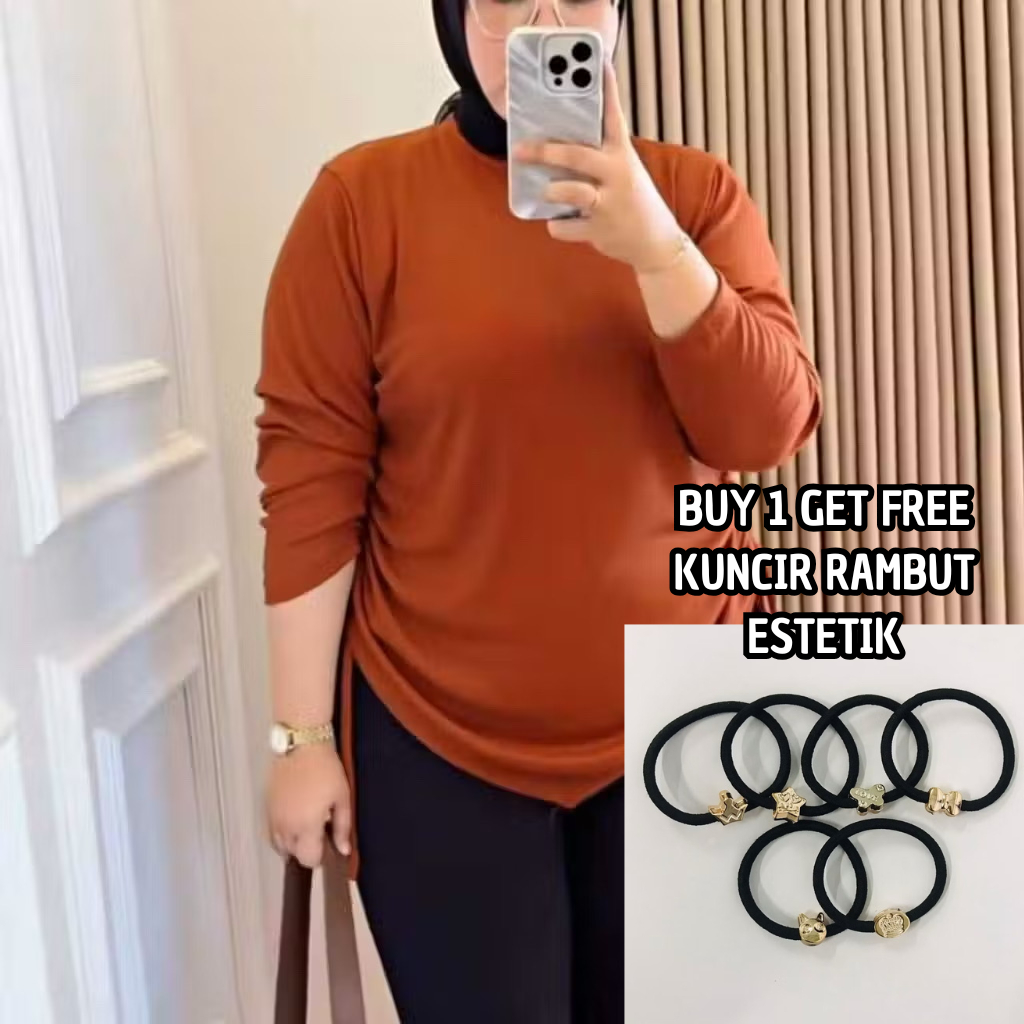 Serut Jumbo Blouse Knit Top Atasan Termurah Di Shopee Kaos Lengan Panjang Rib Tali Samping Wanita