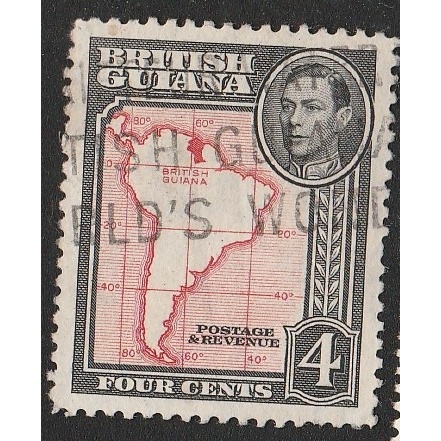

A 11575 SATU BUAH PRANGKO BRITISH GUIANA NOMINAL 4 CENTS TEMA KING GEORGE VI DAN PETA NEGARA KONDISI SUDAHA DA CAP