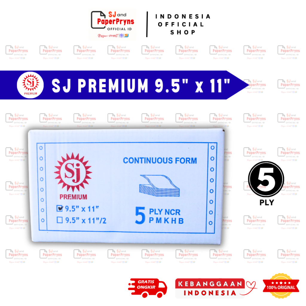 

SJ PREMIUM Kertas Continuous Form 9,5" × 11" (5 PLY) NCR Sheets