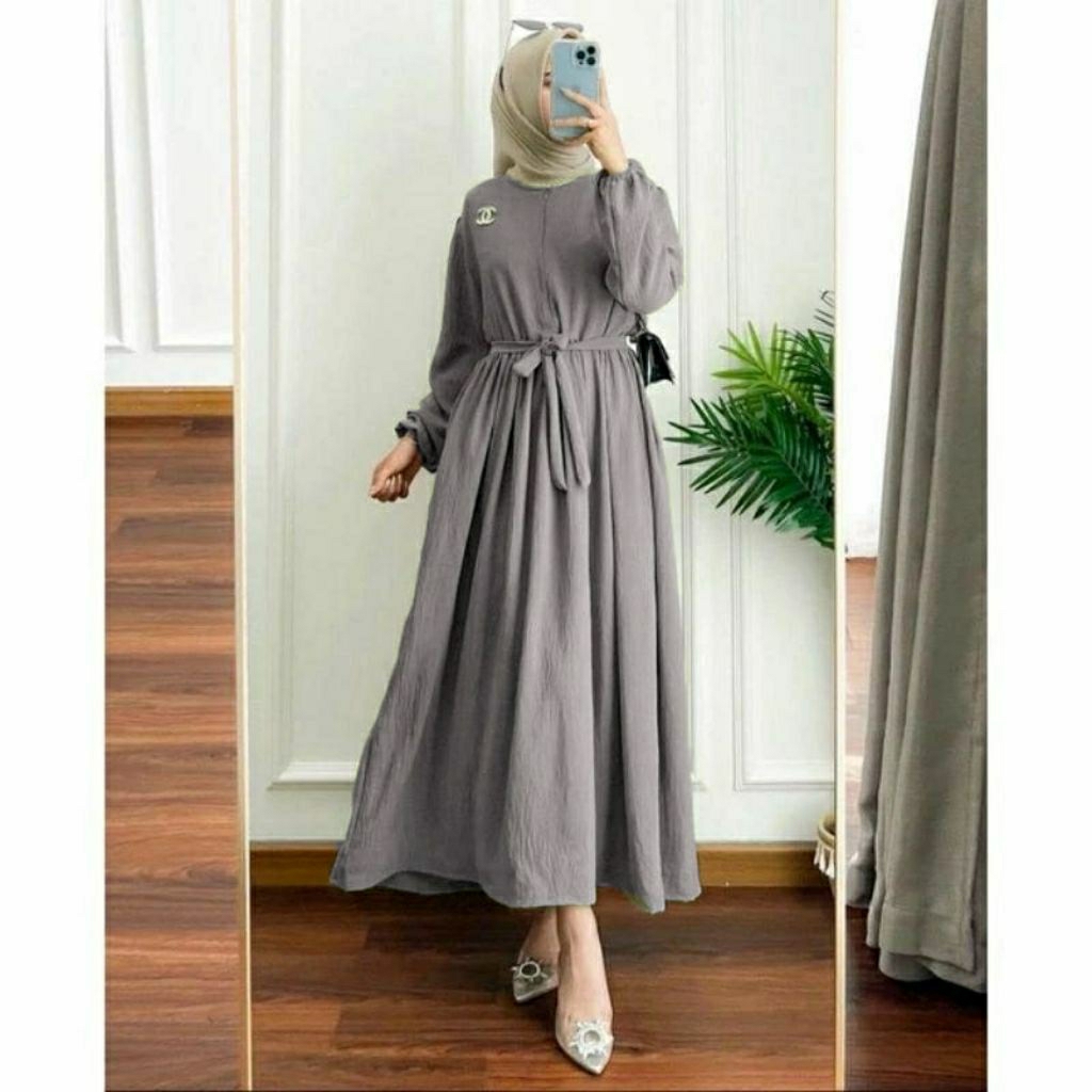 Midi Dress Wanita Dewasa Jumbo Bahan Crinkle Airflow