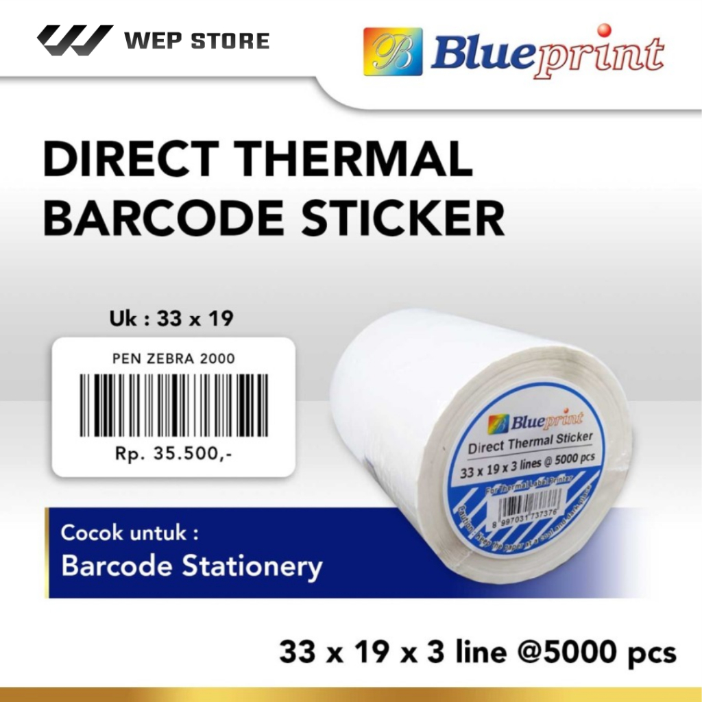 

Blueprint Direct Thermal Sticker 33 x 19mm 3 Line Stiker Barcode Label DTS 33x19 x3 Baris 33x119x3