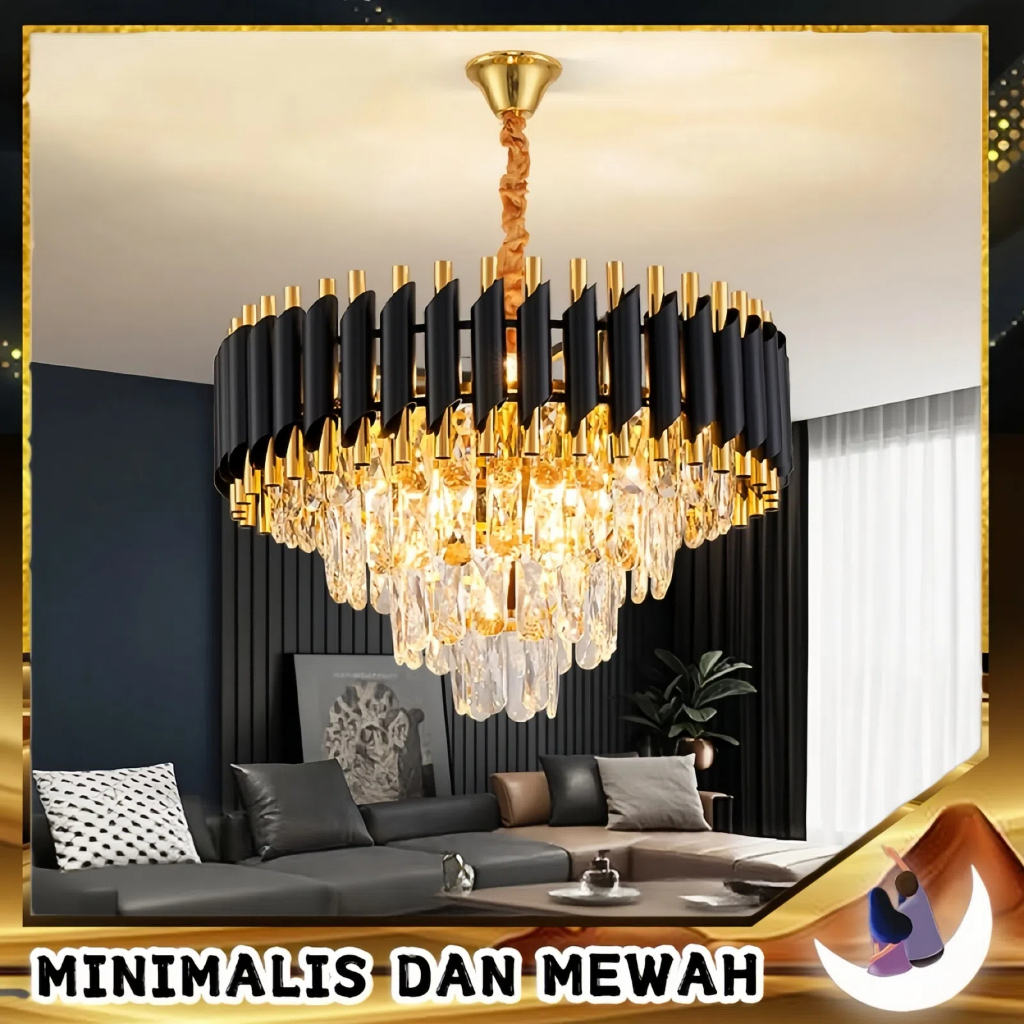 Lampu Gantung Kristal Tamu Mewah 3 Warna Lampu Gantung Ruang Tamu Lampu Hias Gantung Kristal