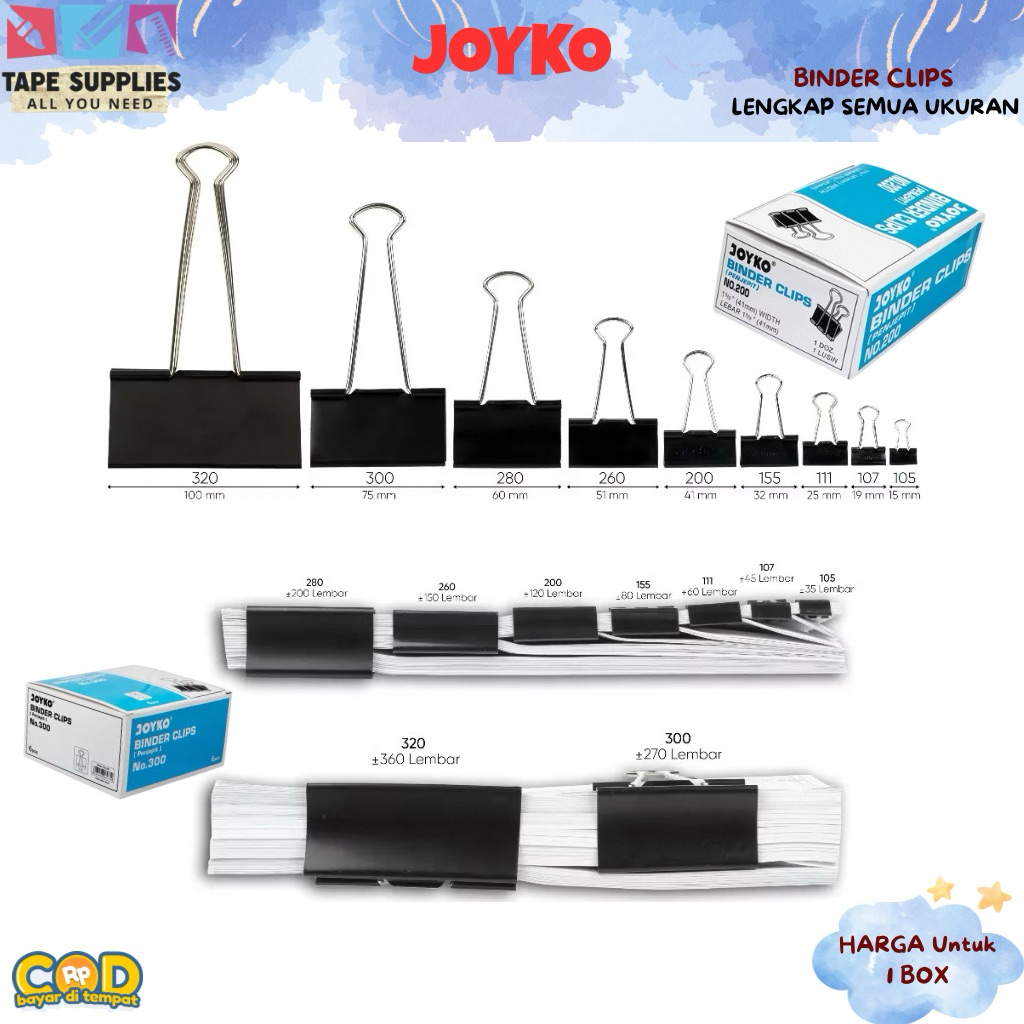 

Binder Clip Joyko Warna Hitam No.105 ~ 155 / Penjepit Kertas Berkualitas