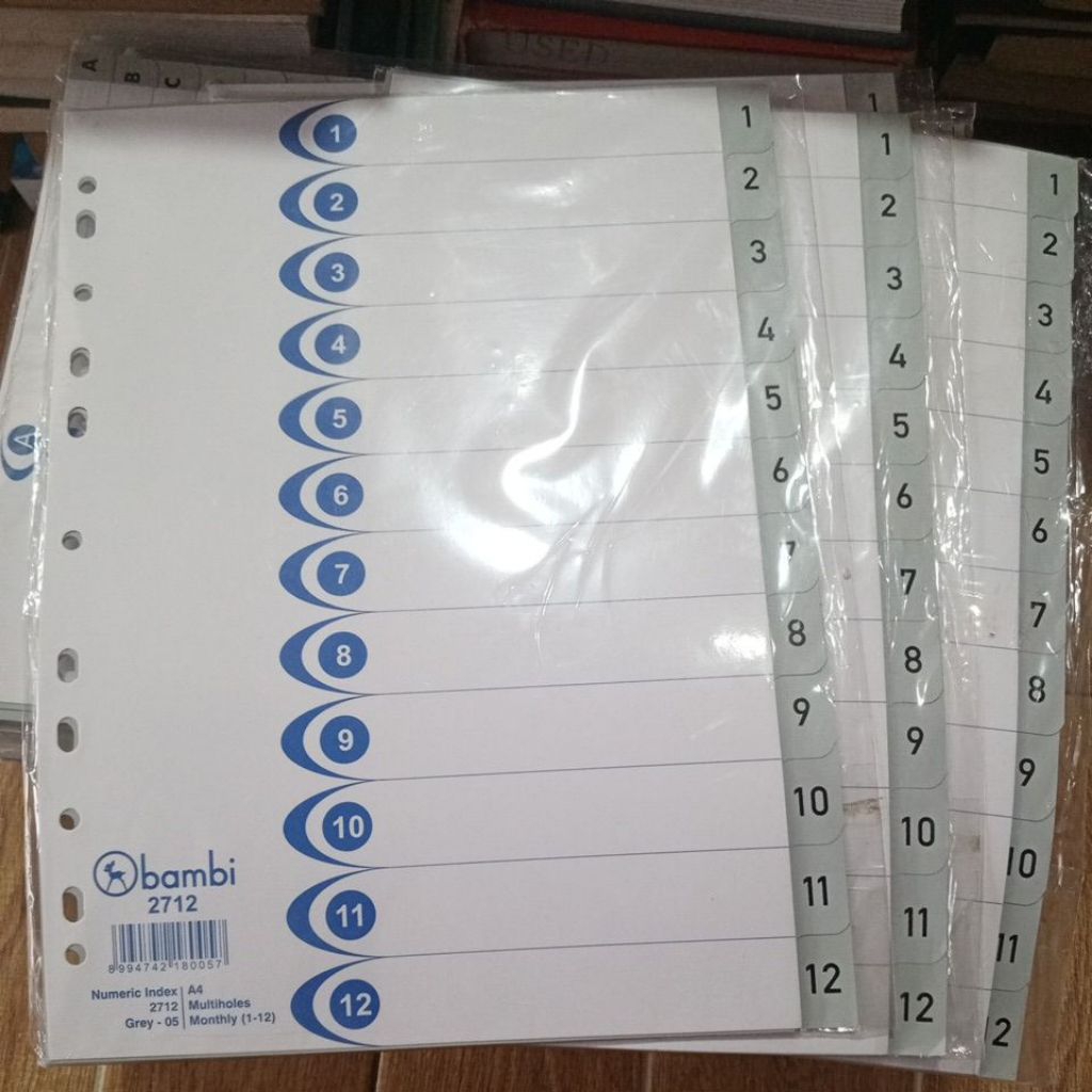 

index, devider, pembatas file, bambi 2712, A4 multiholes, numeric 1 - 12, original