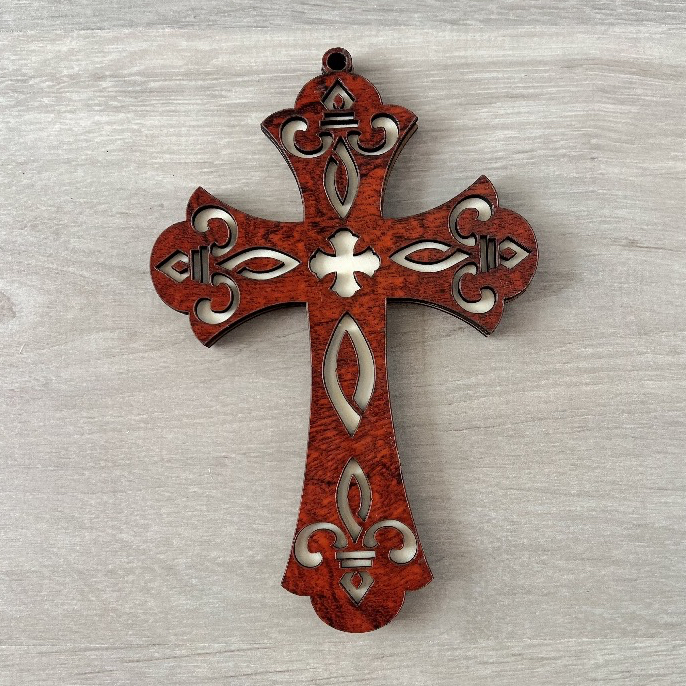 Salib Kayu Ukir Motif Bunga