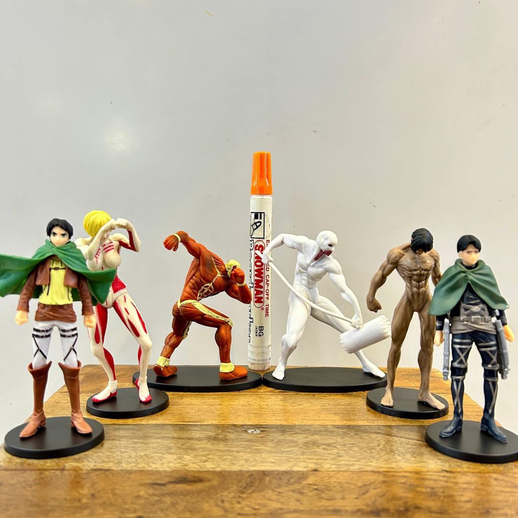 Mainan chibi static figure Attack on titan eren yeager mikasa armin levi edwin beast colossal annie 