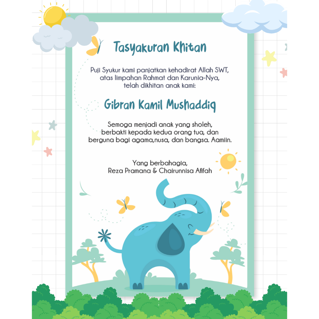 Kartu Ucapan Tasyakuran Khitanan / Kartu Syukuran Khitan / Kartu Ucapan Khitan / Kartu Bingkisan Tas