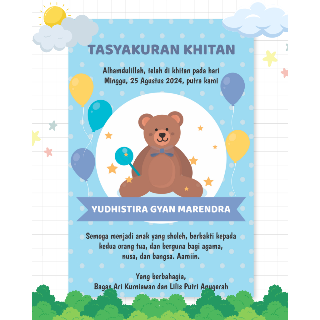 Kartu Ucapan Tasyakuran Khitanan / Kartu Syukuran Khitan / Kartu Ucapan Khitan / Kartu Bingkisan Tas