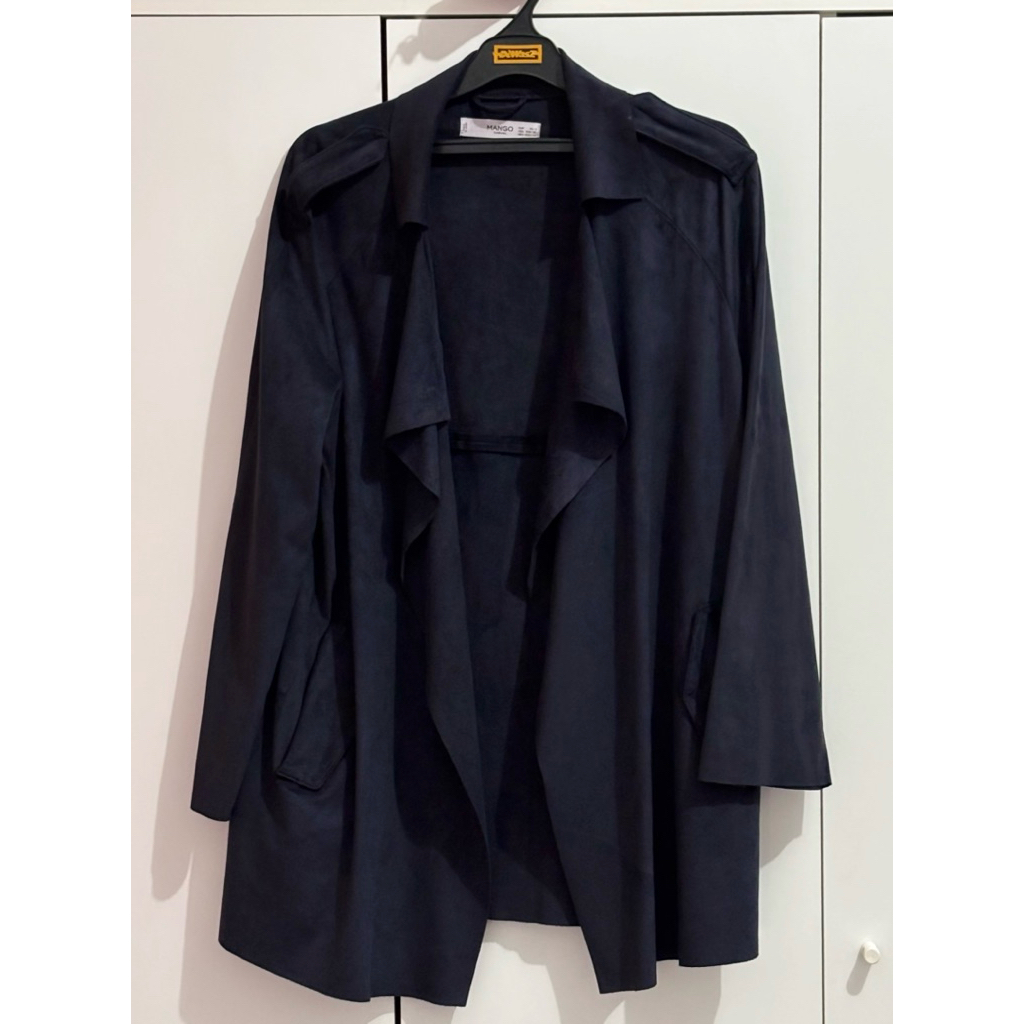 Mango Coat Mango Suede Navy Blue