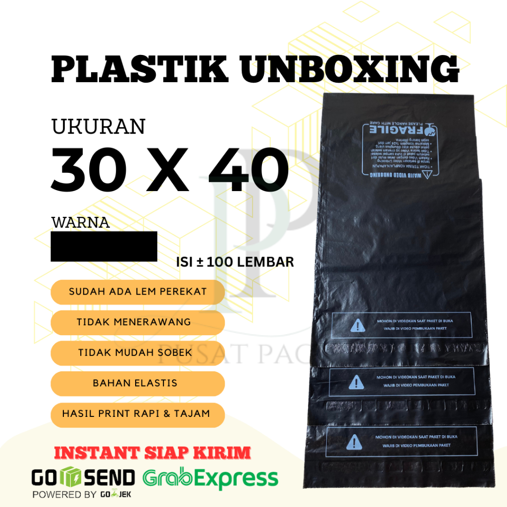 

Polymailer Label Sticker Unboxing 30x40 isi 100 lbr Plastik Packing Fragile Wajib Unboxing