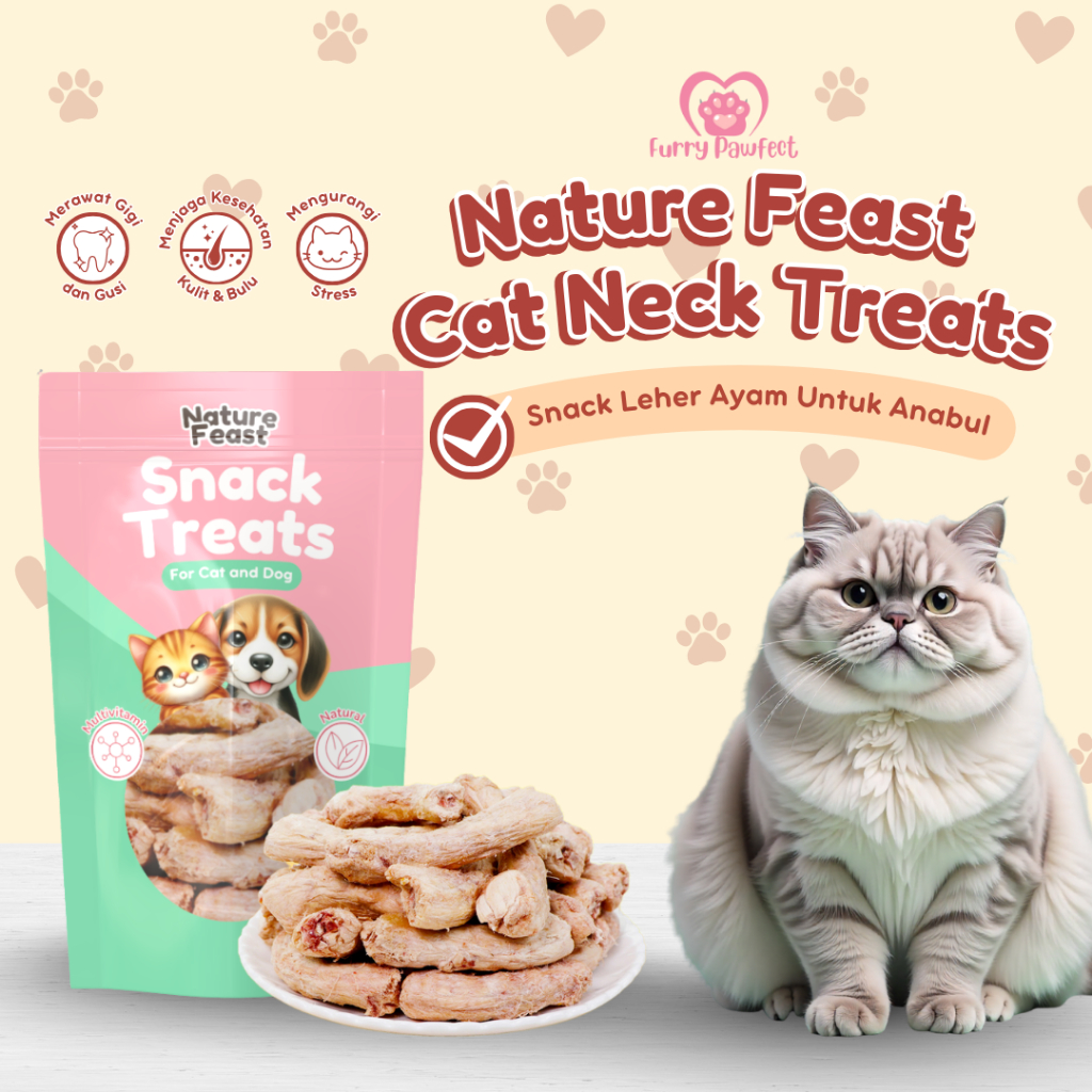 Snack Leher Ayam Asli untuk Anjing & Kucing 100% Natural Freeze Dried Chicken Neck Treats Bergizi
