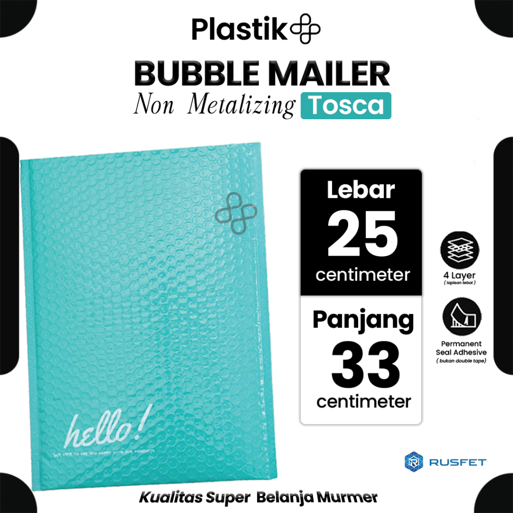 Amplop Security Bubble Mailer Tosca (Biru) Glossy 25 x 33cm Premium Solid Color Rusfet Harga Satuan