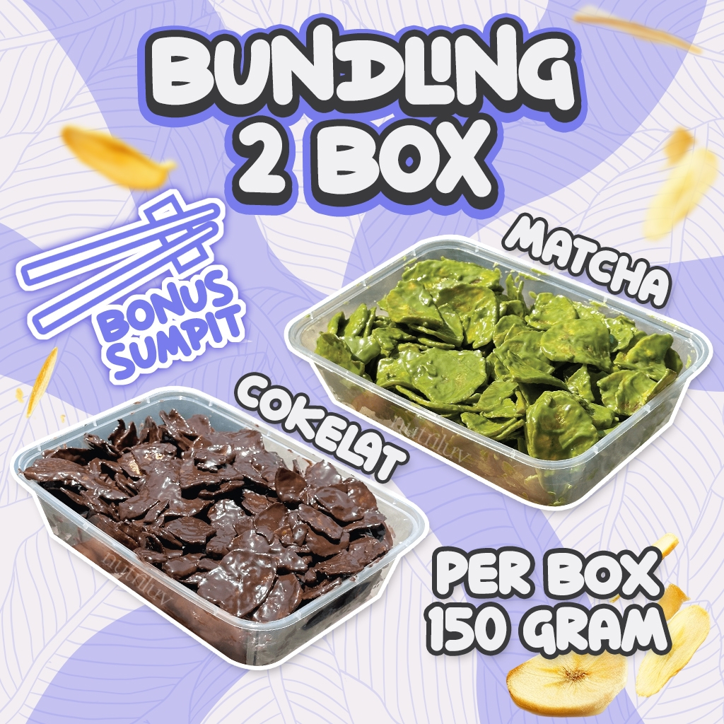 

PAKET BUNDLING 2 BOX 300 GRAM Keripik Pisang Cokelat Lumer Snack Cemilan Manis Gurih
