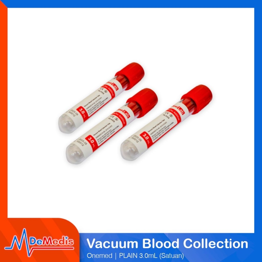 Tabung Plain Merah No Additive Vacutainer 3mL Glass Vaculab Tabung Sampel Darah ONEMED Ecer