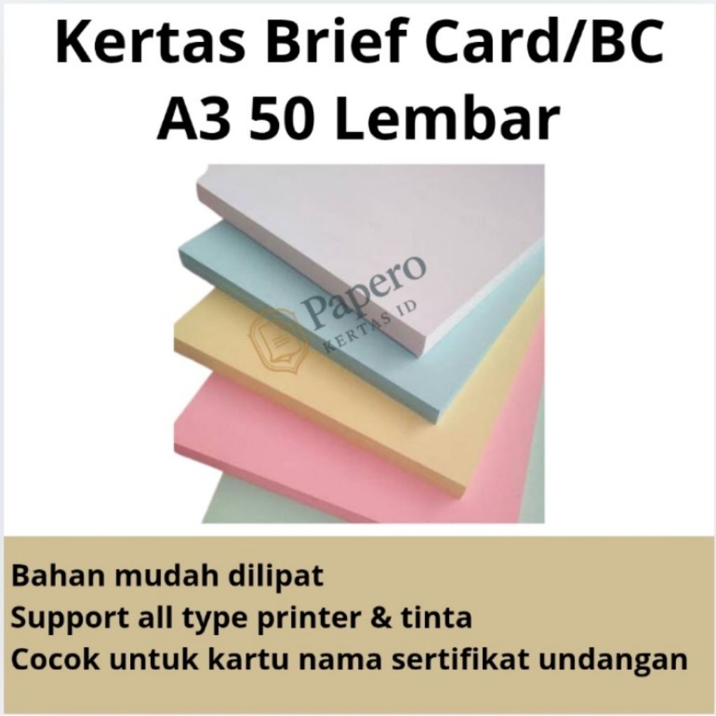

Kertas Brief Card / BC 160 gsm | A3 Isi 50 Lembar – Cocok Untuk Undangan, Sertifikat, Kartu Nama, Print & Fotokopi