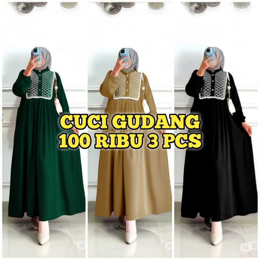 DRESS GAMIS WANITA TERBARU MURAH 100 RIBU DAPAT 3 PCS GAMIS REMAJA KEKINIAN MODERN BAJU GAMIS WANITA