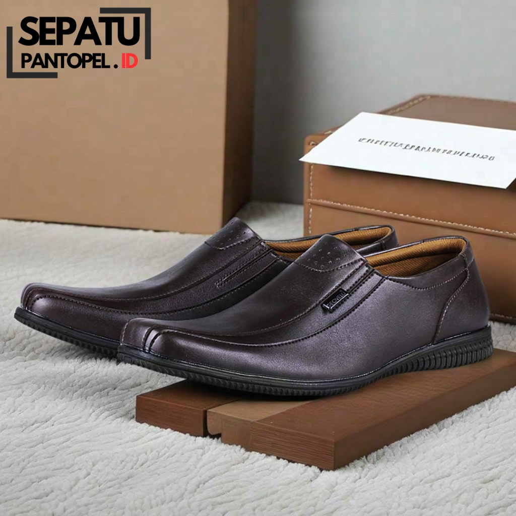 Sepatu Pantopel Pria Geovelli Sepatu Coklat Pria | Sepatu Pantofel Pria Formal Kerja Kantor