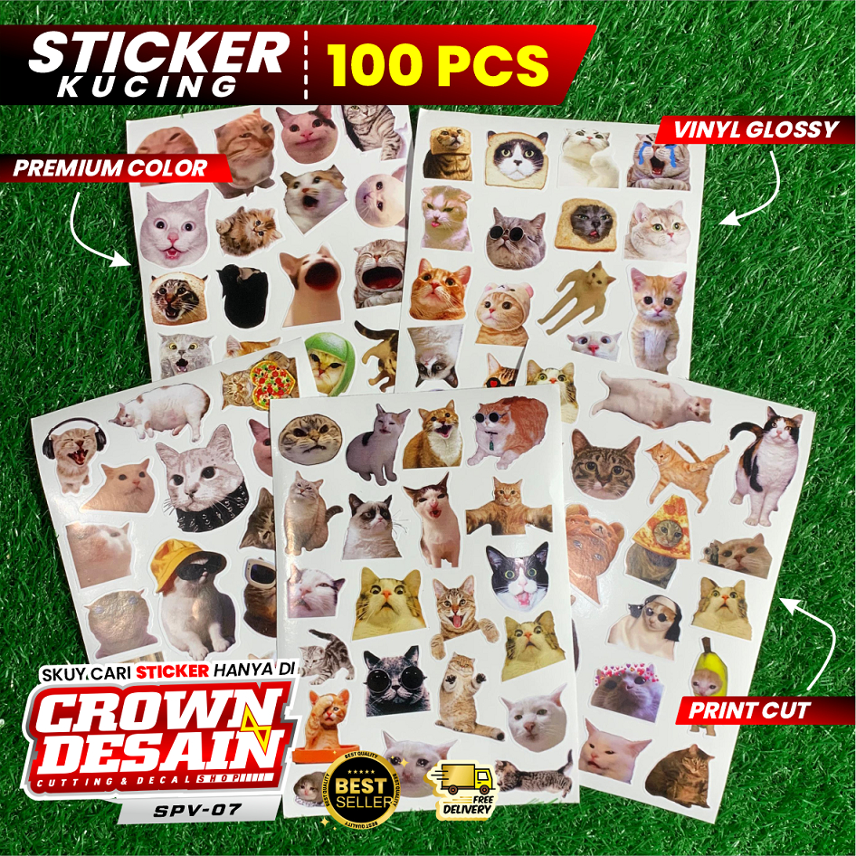 

(100 PCS)Stiker Ekspresi Kucing Lucu Aesthetic Stiker Cat/Kucing Kawaii Dekorasi Lucu Kreatif untuk Helm,Tumblr,Notebook, Skateboard, HP Waterproof Awet Tahan Lama - SPV