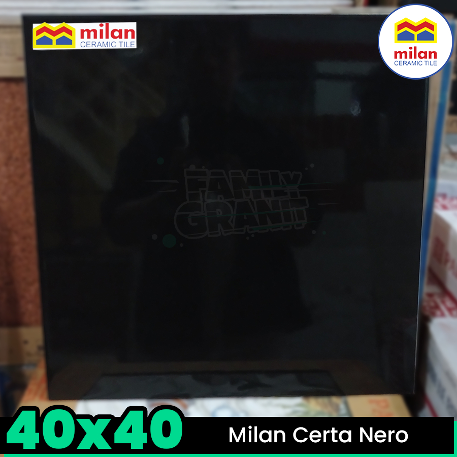 Keramik Lantai 40x40 Milan Certa Nero Motif Hitam Polos Tekstur Glossy