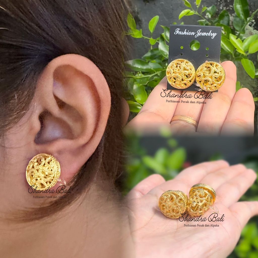 Shandra - Subeng / Anting Model Kendang Klasik Bahan Alpaka Sepuh Emas Gold dan Silver Anting Bali