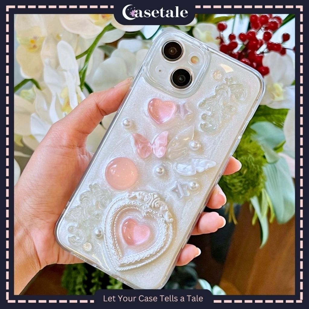 Casetale Casing HP Iphone Love White Pink Aesthetic