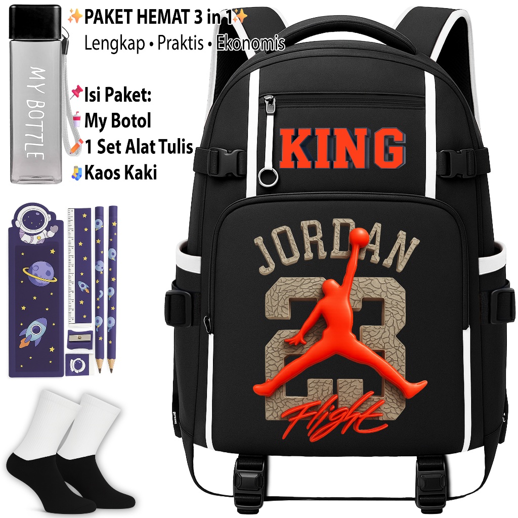 Tas RANSEL anak Backpack Ukuran Besar KING Edition JORDAN 23 - Tas Ransel Laptop Original - My Bottl