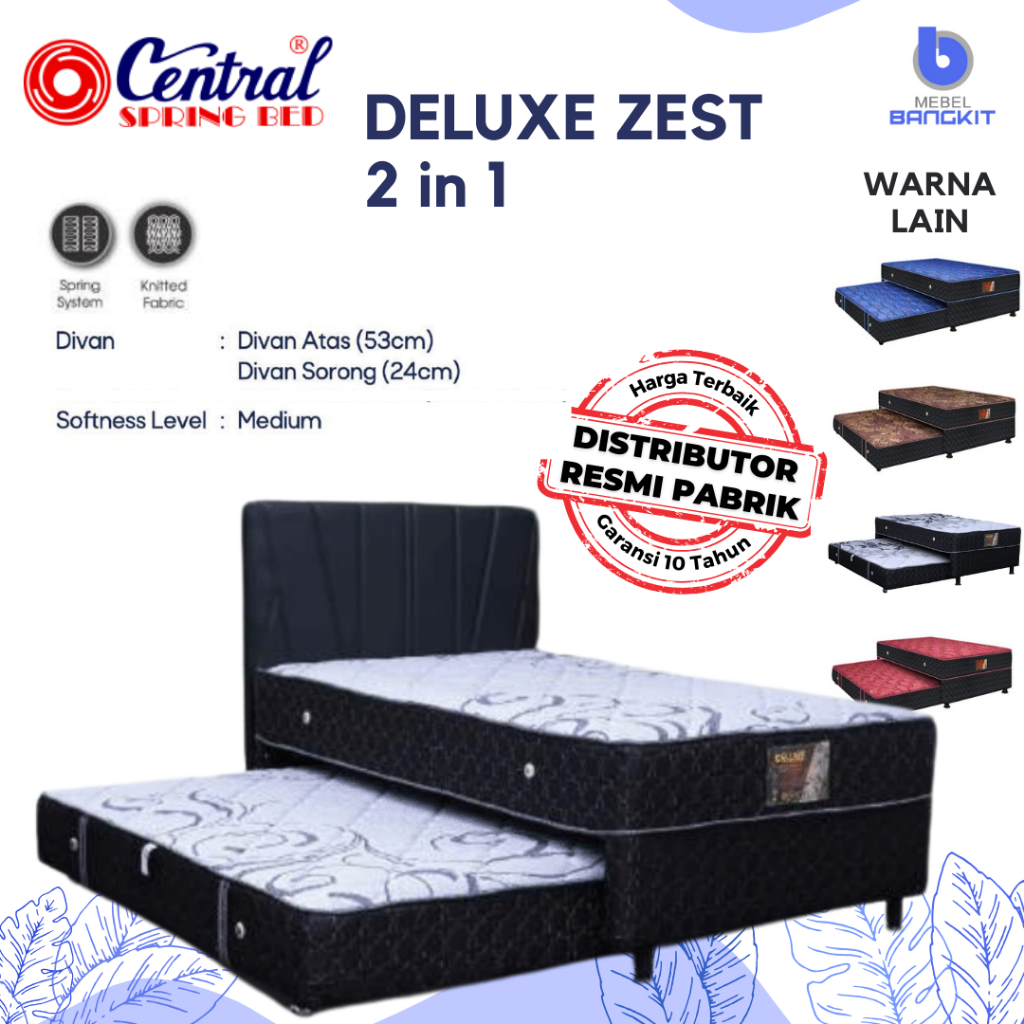 Kasur Spring Bed Central Deluxe Zest 2 in 1 Sorong Atas dan Bawah Ukuran 90x200 100x200 120x200 Set 