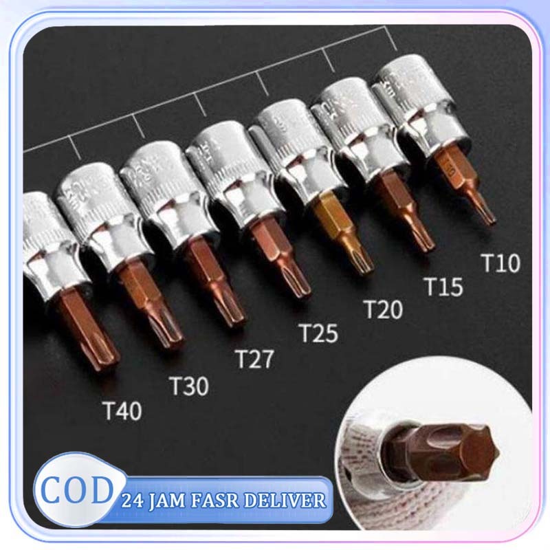 6pcs Mata Shock Kunci Torx Bintang Mata Sock L Pendek 1/4”Mata Hex Bit Socket