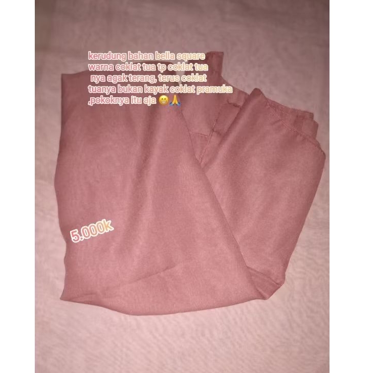 PRELOVED KERUDUNG BAHAN BELLA SQUARE || kerudung bahan bella square warna coklat tp bukan coklat pra