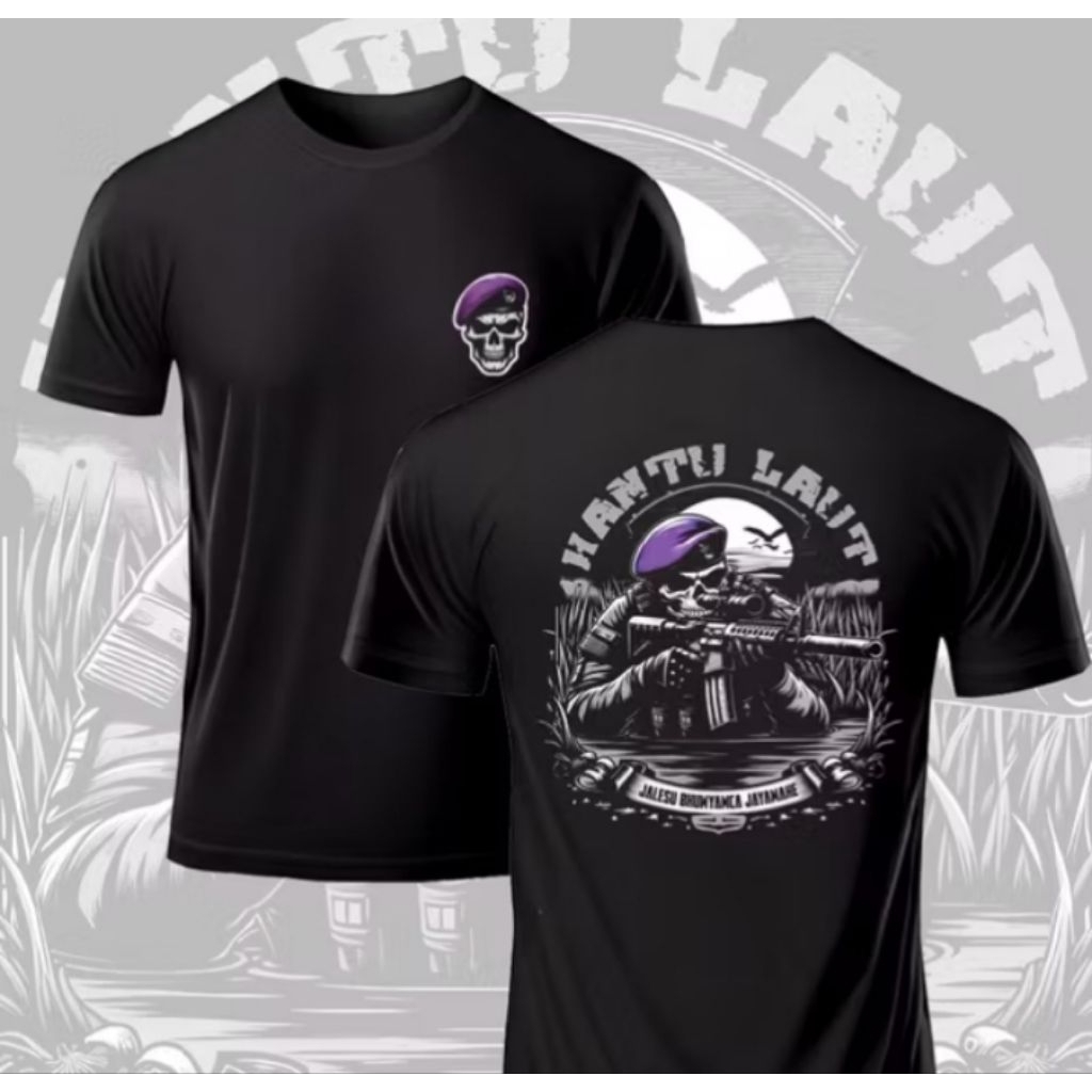 Kaos Distro HANTU LAUT Desian Senjata M4 Kaos T-shirt Hitam Unisex