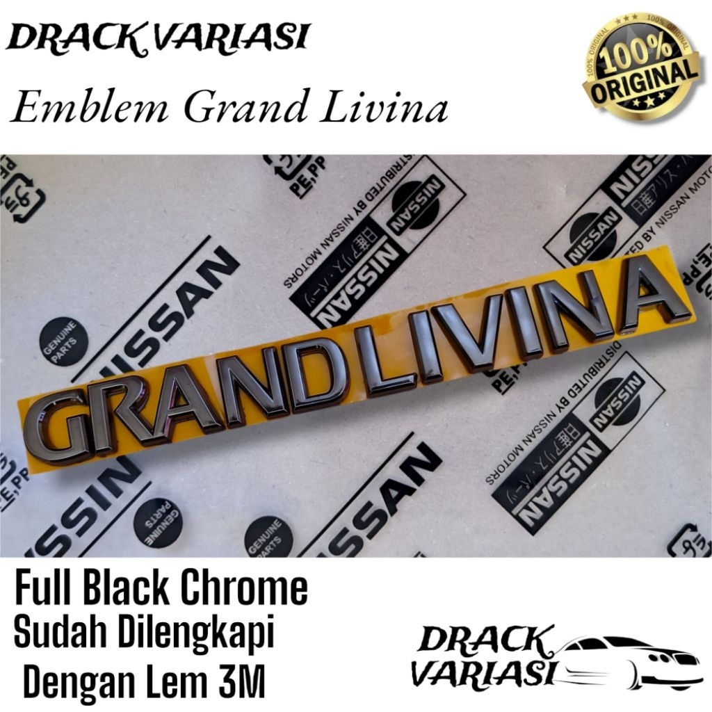 Emblem Tulisan Grand Livina Black Chrome Original Bagasi Belakang Nissan Grand Livina // Logo Emblem