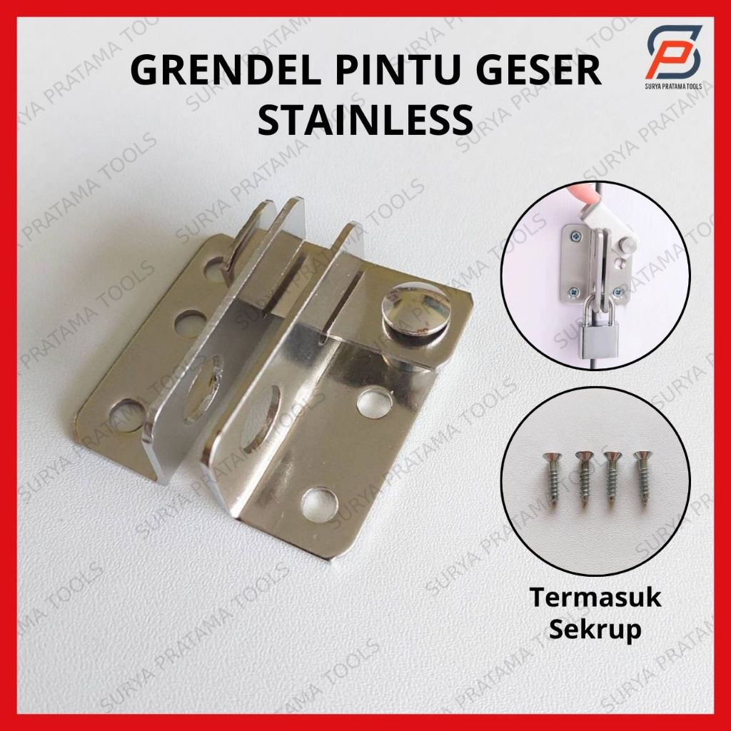 Grendel Pintu Geser Stainless / Slot Kunci Pintu Geser Sliding / Cantolan Gerendel Gembok Pintu