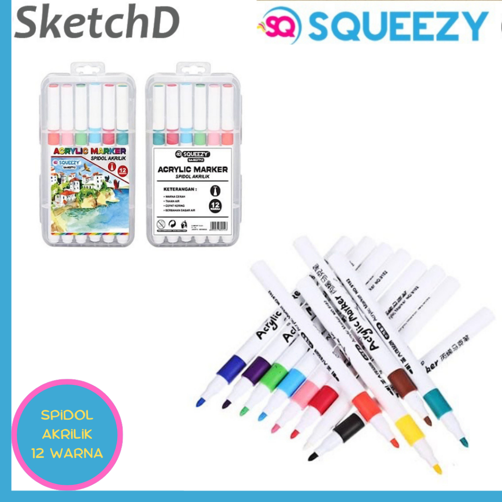 

Spidol Akrilik 12 warna SQ7712 Squeezy Acrylic Marker