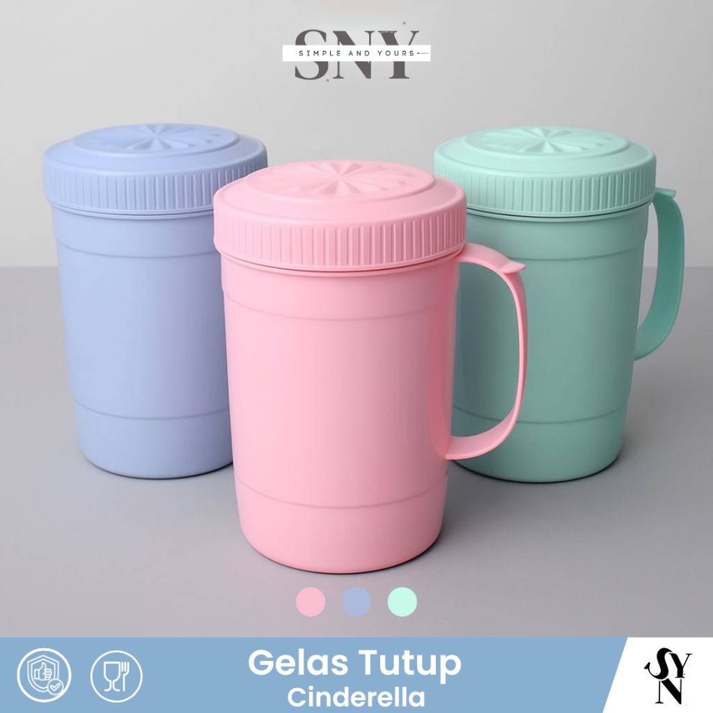 SNY Mug Tutup Gelas Tutup 1 Liter Plastik 1000ML Cangkir Tutup Air Minum Cinderella