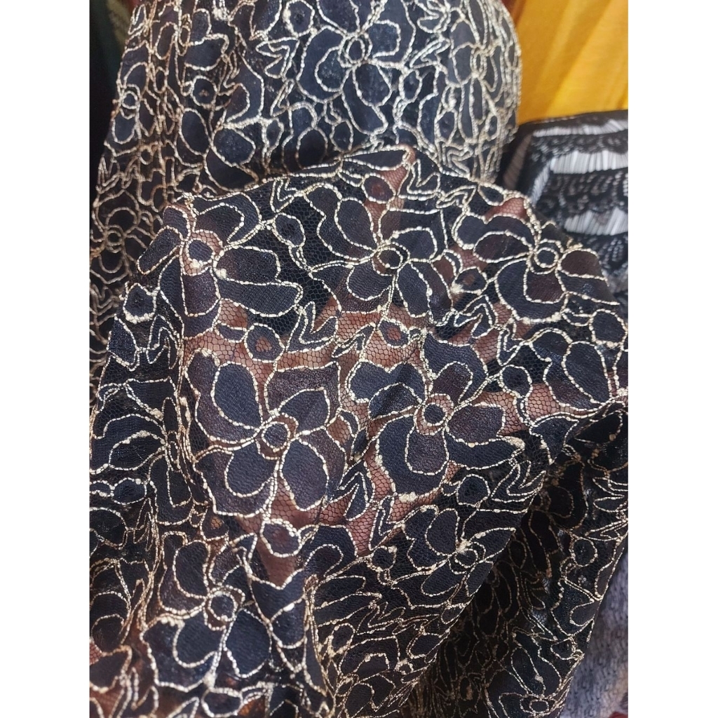 kain brokat premium  - kain brokat hitam - kain brokat tulang - kain brokat luxury (hitam)wn