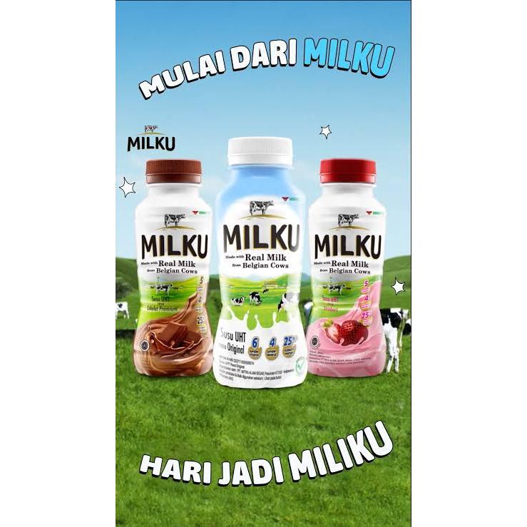 

Milku UHT Botol 200 ml – Susu Sapi Belgia Cokelat • Stroberi • Original Tanpa Gula