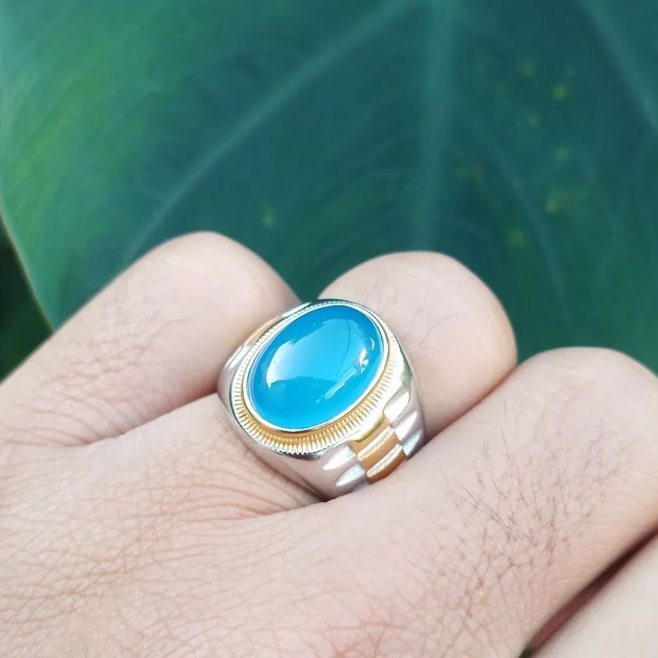 cincin batu akik blue spirtus baturaja serat kura original stone